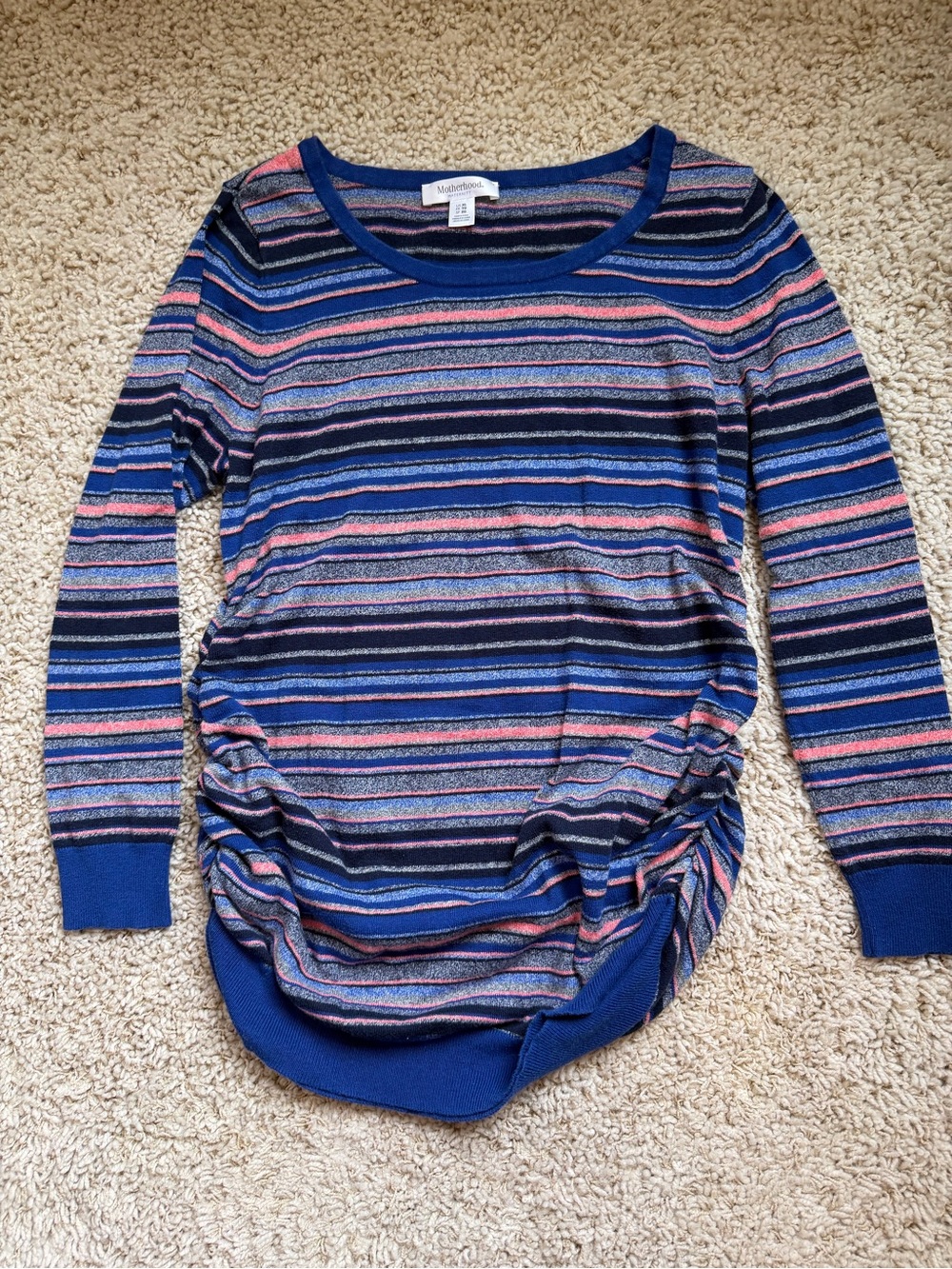 Motherhood Maternity Long Sleeve Striped Ruched Knit Pregnancy Shirt XL
